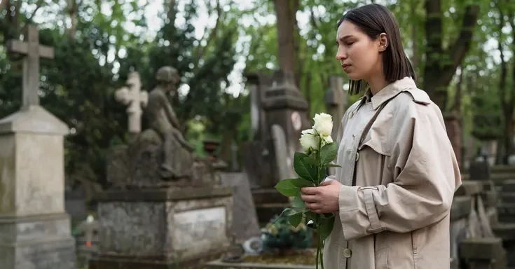 A grieving woman in a cemetery | Source: Freepik