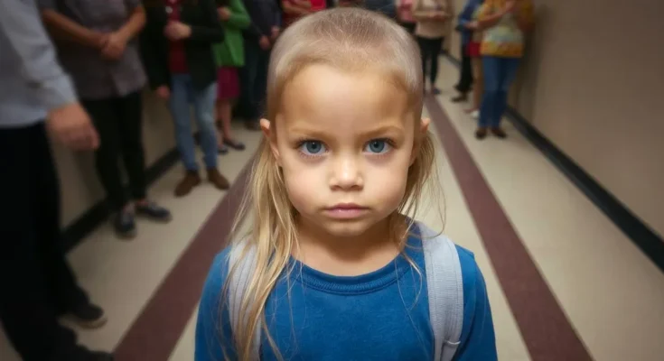 A girl with badly cut hair in a school hallway | Source: Amomama
