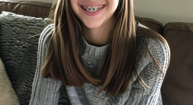 A girl cheeze with brace.