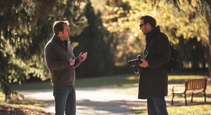 Two men talking | Source: Midjourney