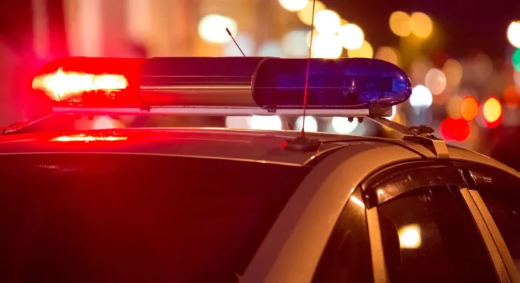 A police car with flashing red and blue lights at night | Source: Shutterstock
