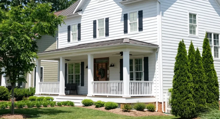 A classic white house with a wraparound porch | Source: Shutterstock