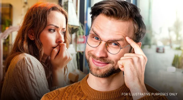 A woman looking disappointed and surprised | A man thinking he's smart | Source: Shutterstock