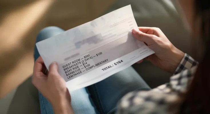 Woman holding the paper bill in her hands | Source: Midjourney