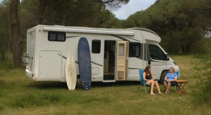 Two women near a camping van. | Source: Sora