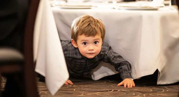 A child crawling out from under a table | Source: The Celebritist