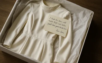 A white dress with a note in package | Source: Sora