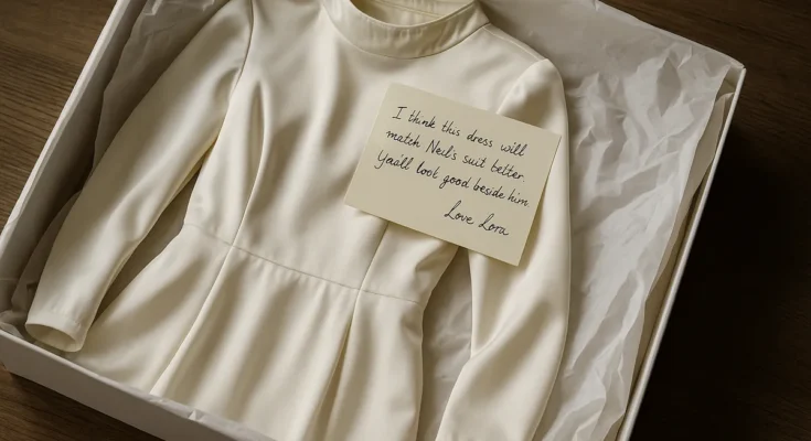 A white dress with a note in package | Source: Sora