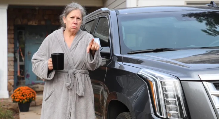 An angry woman pointing while standing next to a car | Source: Barabola