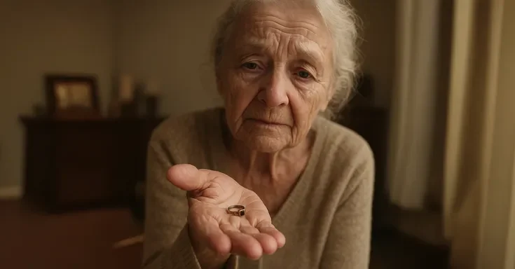 An old lady with a ring on her palm | Source: Sora