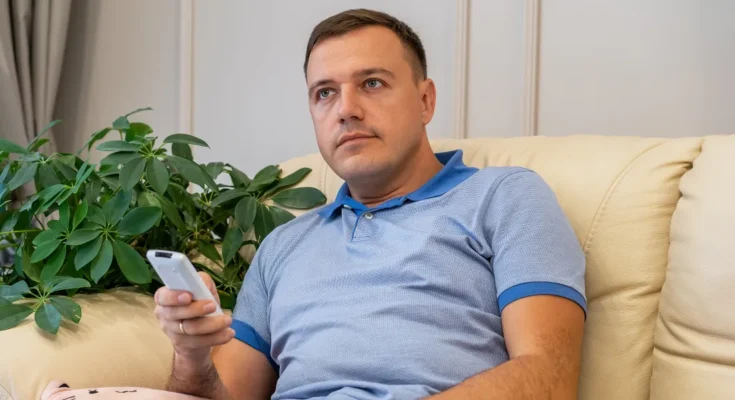 A man sitting on the couch and holding a TV remote | Source: Shutterstock