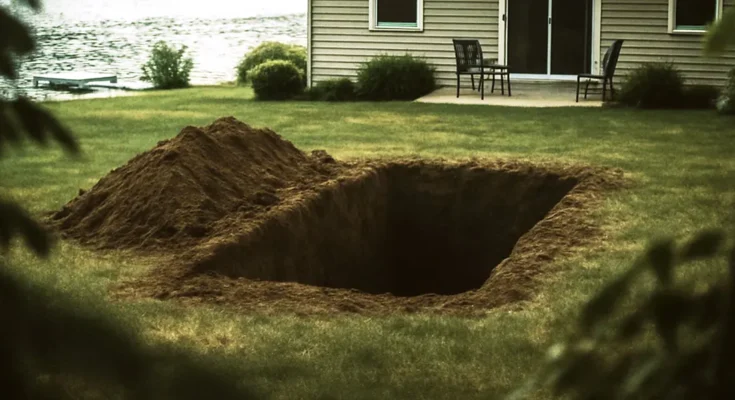 A freshly dug, grave-sized pit behind a lake house | Source: Barabola