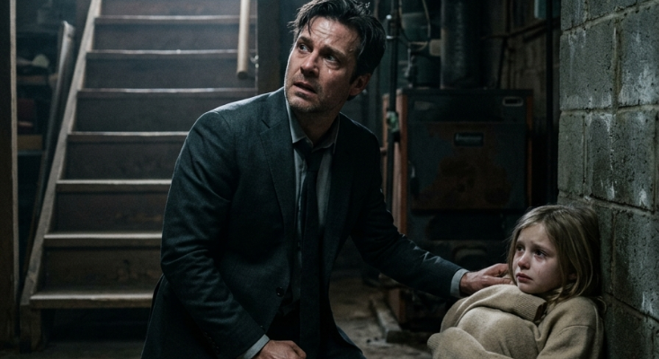 Man and daughter in basement