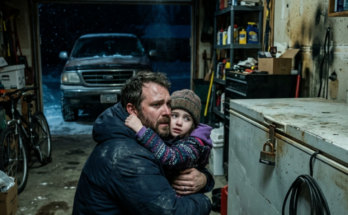 Father holds daughter in garage
