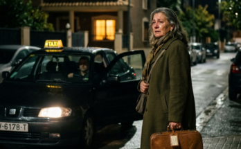 Woman leaving house at night