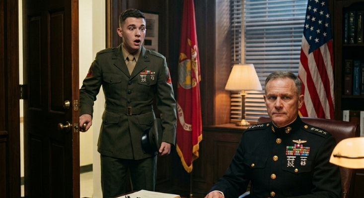 Marine enters office meeting Gen…