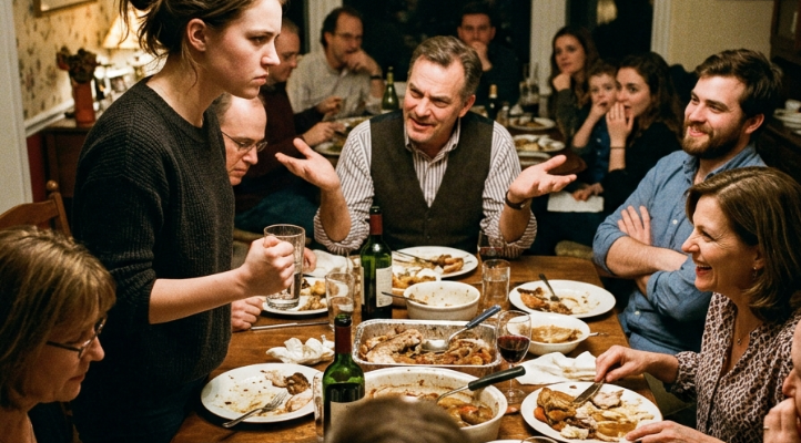 Family dinner confrontation tens…