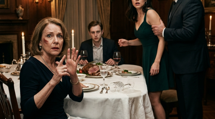 Woman signs 'Run' at dinner