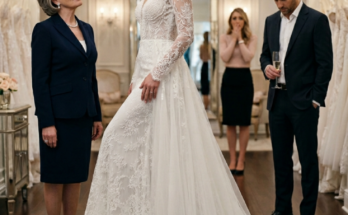 Woman in bridal gown salon