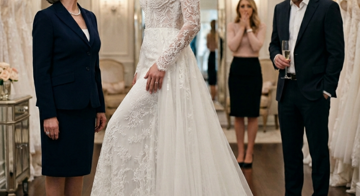 Woman in bridal gown salon