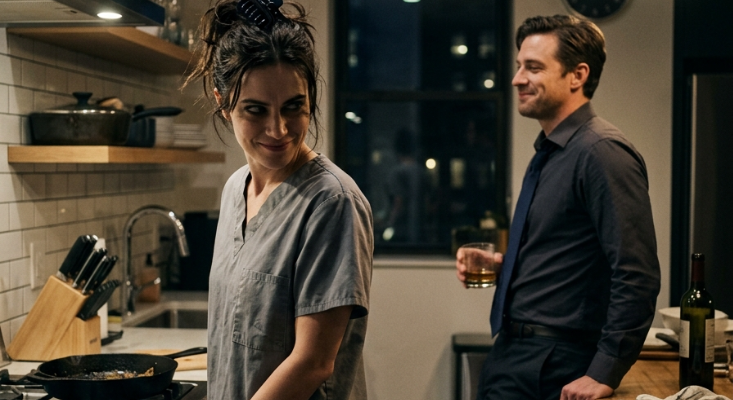 Woman smiling at man